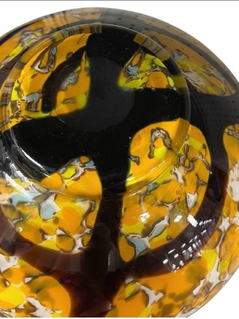 Handblown Cased Bulbous Glass Vase contemporary Japanese inspired design MCM 9”.
